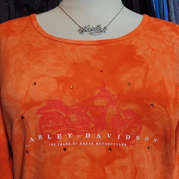HARLEY-DAVIDSON ♡ Sweet Vintage Orange Tie Dye Embellished Bling H-D Top M - Picture 10 of 17